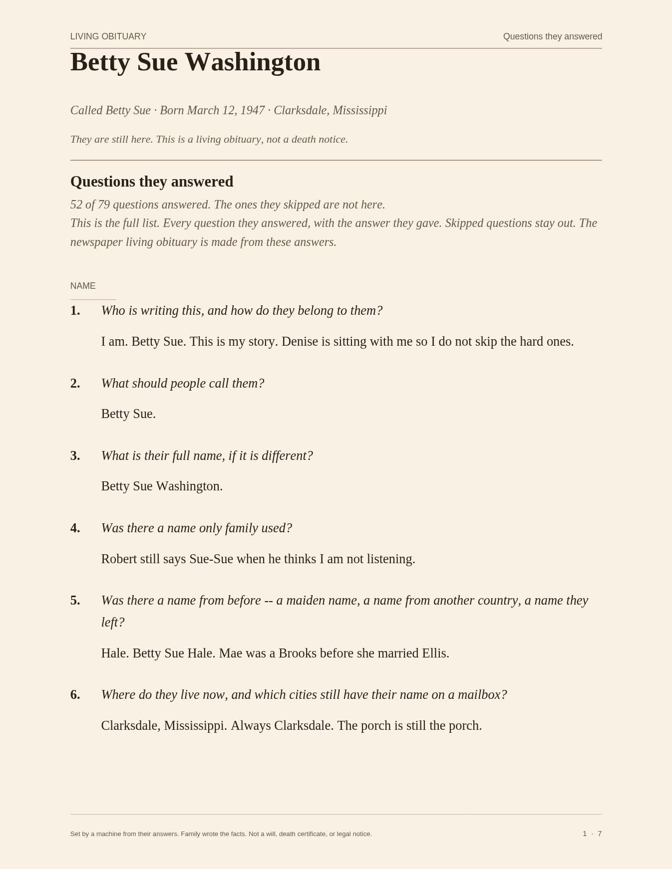 Betty Sue Washington’s questions and answers