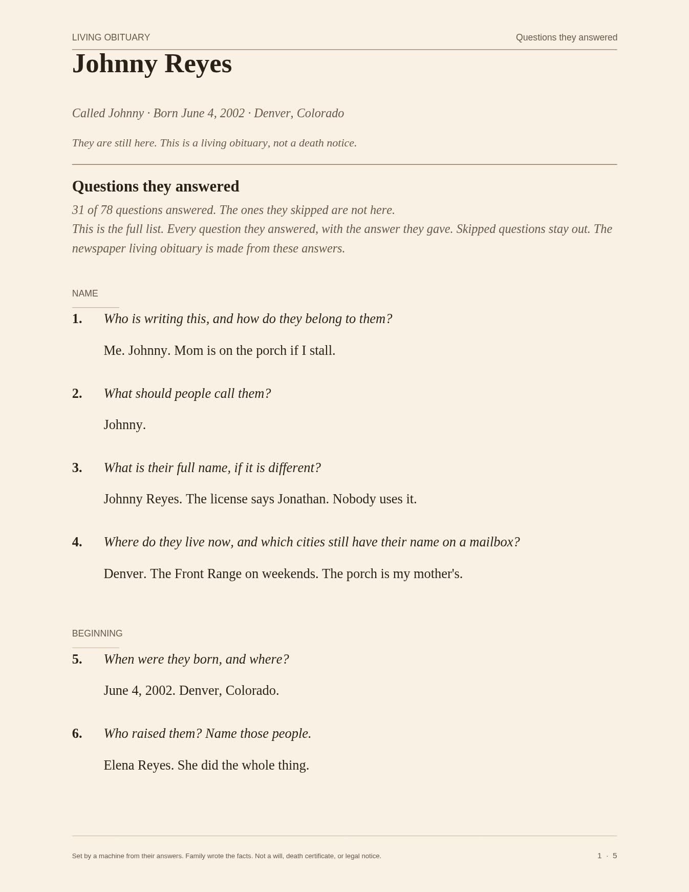 Johnny Reyes’s questions and answers